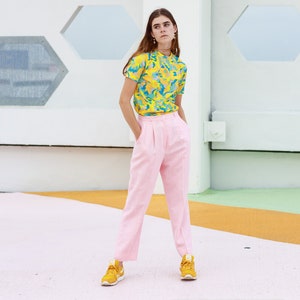 80s Pastel Light Pink High Waisted Trousers Vintage Petite Cropped Pleat Pants