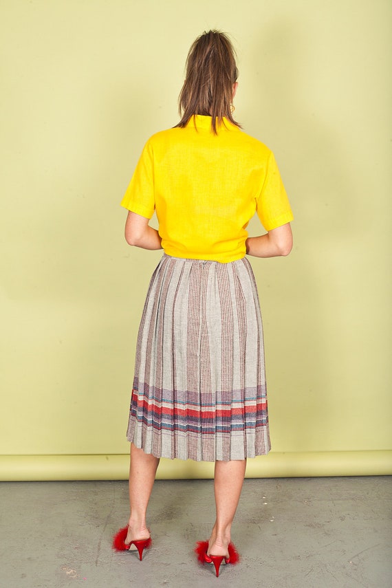 70s Gray Striped School Girl Skirt Vintage Plaid … - image 7