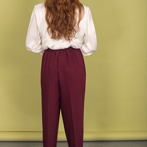 80s Wine Red Elastic Trousers Vintage High Rise Straight Leg Pants image 6