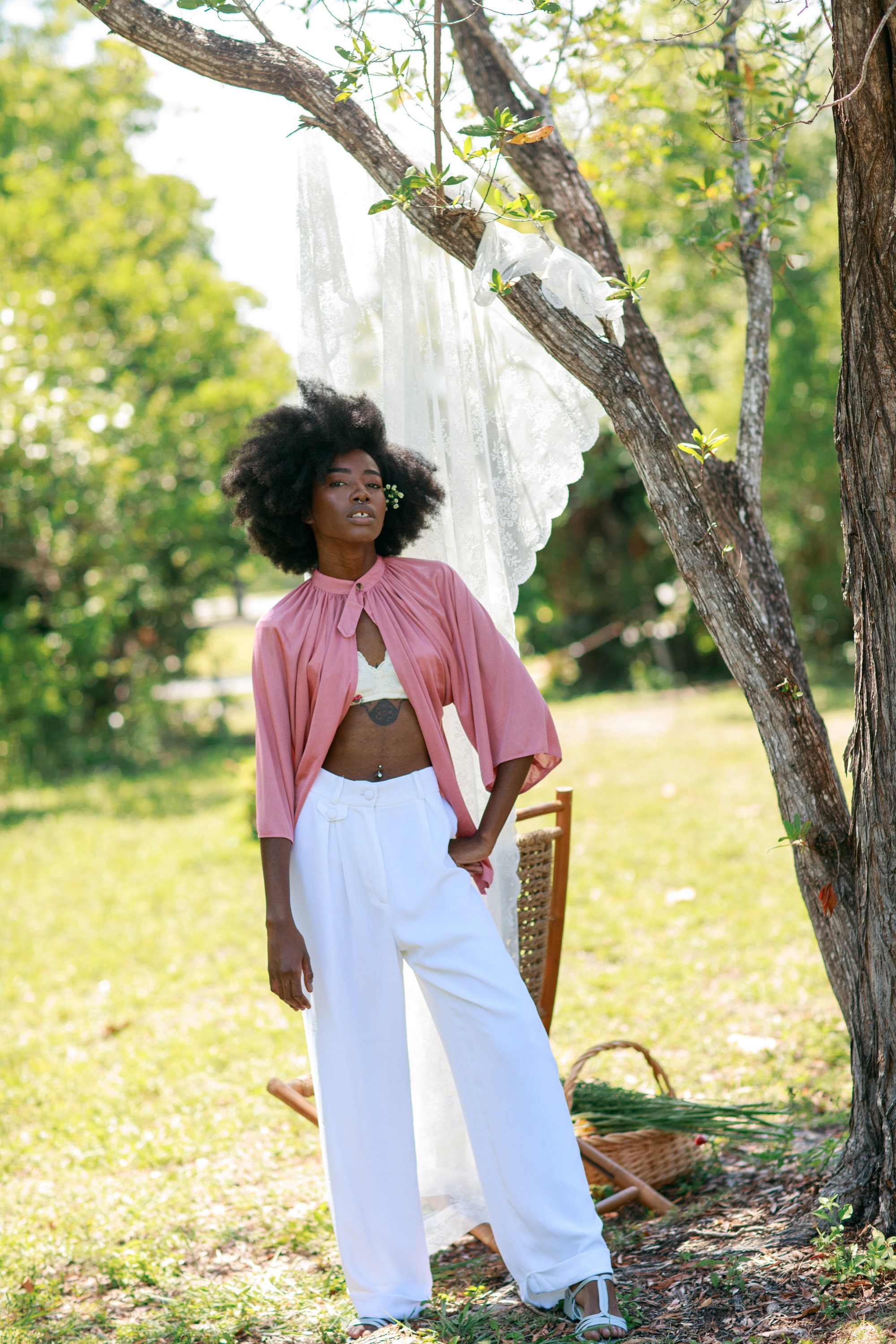 80s White High Waisted Oversize Trousers Vintage Rayon Button