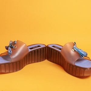 2000s Blue Jelly Slip on Platform Sandals Vintage Y2K DKNY Donna Karan Shoes image 3