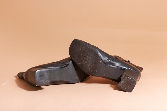 90s Black Leather Square Toe Short Boots Vintage … - image 7