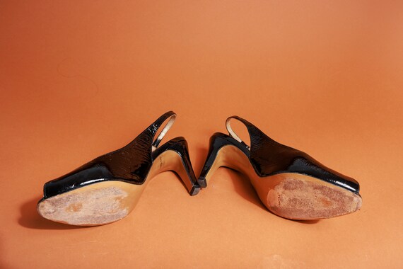 2000s Black Peep Toe Adjustable Heels Vintage Pat… - image 8