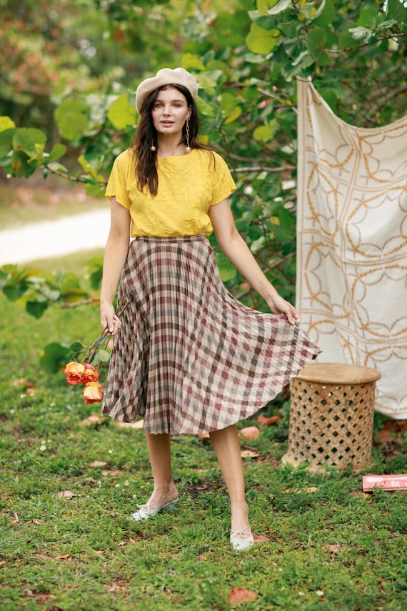 Vintage plaid wool on sale pleated skirt