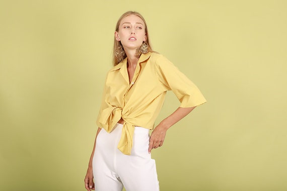 70s Mustard Yellow Square Top Vintage Button Down