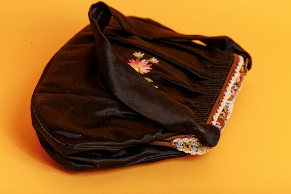 40s Black French Silk Embroidered Colorful Purse … - image 7