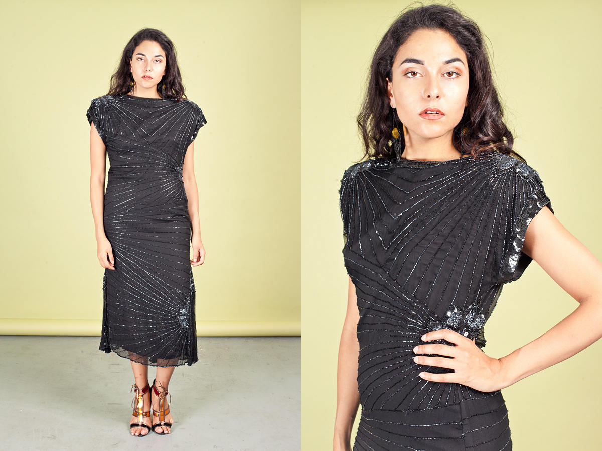 80s Black Mermaid Sequin Dress Vintage Open Back Evening Dress - Etsy