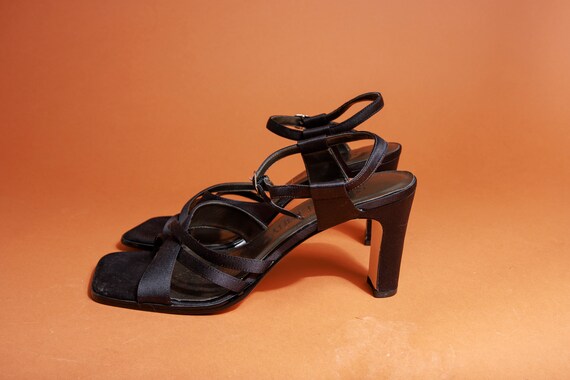 2000s zwarte strappy verstelbare hakken vintage vierkante teen - Etsy België