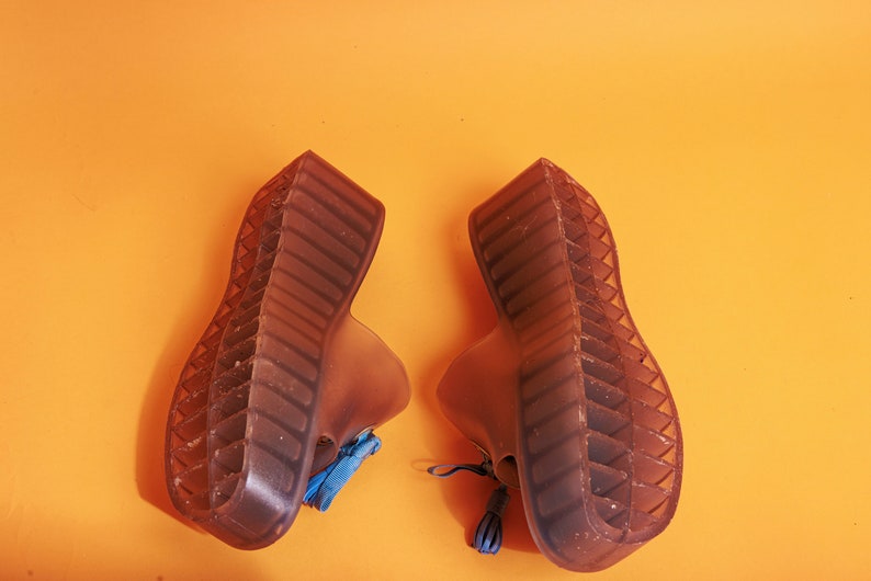 2000s Blue Jelly Slip on Platform Sandals Vintage Y2K DKNY Donna Karan Shoes image 5