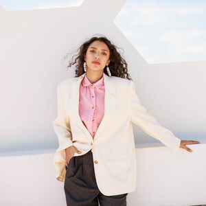 80s Light Cream Textured Blazer vintage Classic Veste en lin à manches longues image 5