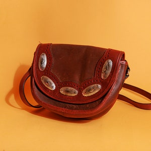 90s Brown Leather Embossed Crossbody Bag Vintage Brighton Western Silver Purse image 3