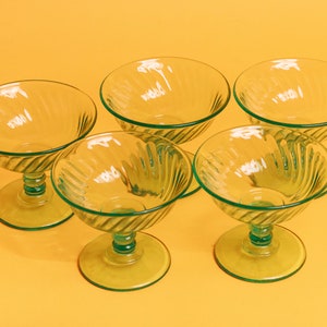 Set of 5 60s Teal Green Clear Glass Cups Vintage Cocktail Glasses Ice Cream Cups image 5