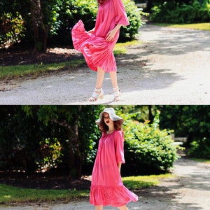 70s Fuschia Tent Dress Vintage Bohemian Smocked Summer Dress image 3