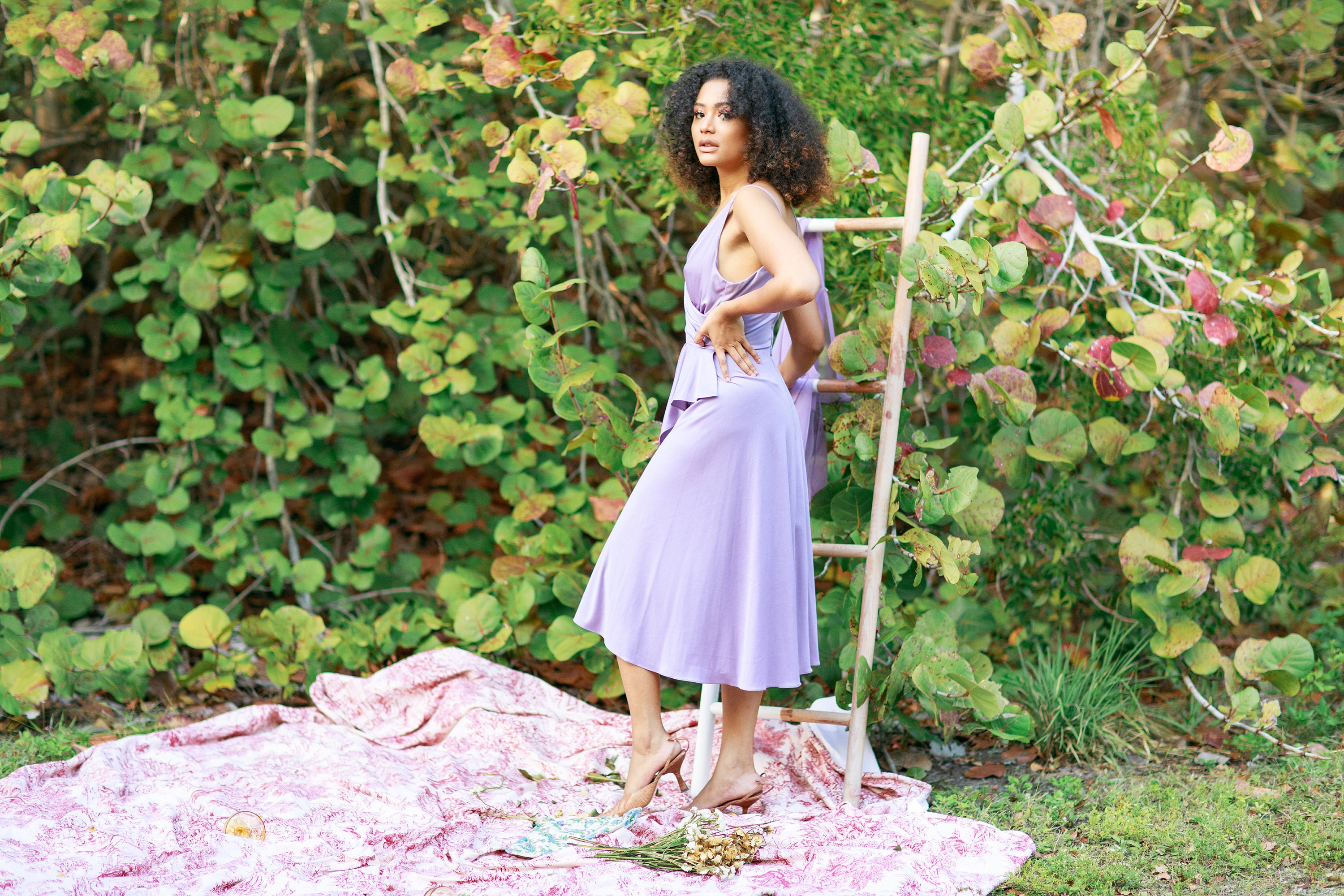 70s Lilac Muted Purple Wrap Dress Vintage Circle Skirt Romantic Dress