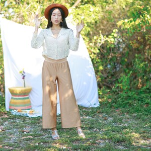 80s Bronze Gold Wide Leg Pants Vintage Stretchy Knit Trousers 画像 3