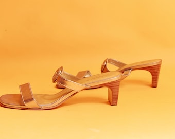 Vintage Strappy Dress Sandals, Gold Tone Heels, Size 6, - Etsy