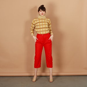 80s Bright Red High Waisted Linen Pants Vintage Cropped Straight Leg Petite Trousers image 6