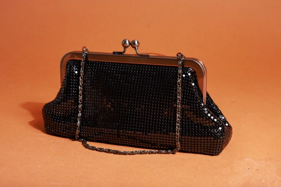 90s Black Silver Mesh Evening Purse Vintage Chain… - image 5