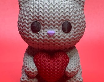 Gato con corazón impreso en 3D: regalo de San Valentín, adorable mini figura de amor, decoración de escritorio para amantes de los gatos, decoración romántica hecha a mano
