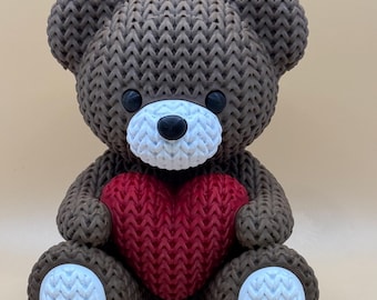 Osito de peluche tejido con corazón, decoración de escritorio impresa en 3D, bonito regalo de San Valentín, mini figura de oso, 6,35 cm, 10 cm y 15 cm, dos colores
