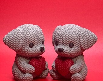 Cachorro con corazón impreso en 3D: regalo de San Valentín, adorable mini figura de amor, decoración romántica para el escritorio, regalo para amantes de los perros