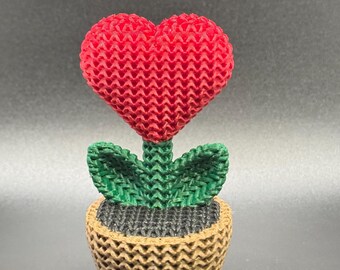 Flor de corazón impresa en 3D en maceta: regalo de San Valentín, minidecoración de escritorio, planta de PLA hecha a mano, un bonito detalle de amor para ella y él.