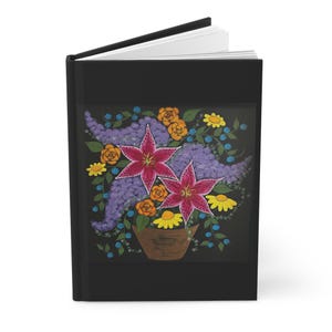 Cuaderno de tapa dura mate - Lirios Stargazer, lilas, ramo en maceta