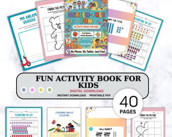 Libro de actividades para niños / Juegos y rompecabezas sin pantalla (Descarga en PDF) De 4 a 10 años