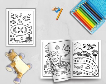 Libro para colorear imprimible para niños / Dibujos para colorear adorables para niños / Diseños divertidos de animales y niños / PDF para niños en edad preescolar