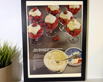1960s Cool Whip Magazine Ad • Vintage Kitchen Strawberry Decor • Summer Fruit Wall Art