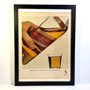 Breakfast Liquor Duality • 1965 Johnnie Walker Red Scotch Advertisement • Double Sided Whisky + Cereal Ad Framed Framed