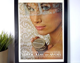 1960s Glam • Vintage Avon Brocade Perfume Advertisement • Mid Century Beauty Products •