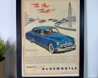 1949 Oldsmobile Futuramic “The New Thrill” Ad Framed • Vintage Car Print • Mid Century Automotive Wall Art