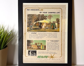 1960s Heilite Camping Trailer Ad • Retro Camper Poster • Viking & Viscount Pop Up Camper Vintage Print