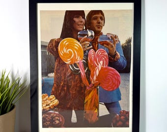 Sonny & Cher Anniversary 1967 • Vintage Magazine Print • Candy Color Pop Wall Art •