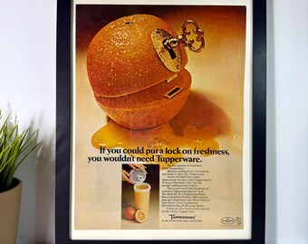Vintage Tupperware Tumbler Orange Lock Ad + Ivory Soap “Steal From a Baby” • Double-Sided 1960s Retro Advertising Wall Art •
