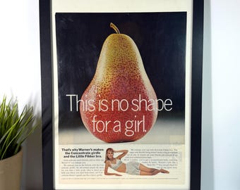 Vintage Warner’s Girdle Ad 1960s • “This Is No Shape for a Girl” • Pear Graphic • Retro Lingerie Wall Art