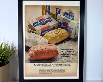 Colorful Bar Soap Ad • 1967 Safeguard Soap Advertisement • Retro Bathroom Wall Art •