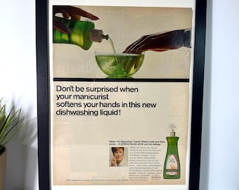 Dish Soap Manicure • 1967 Palmolive Ad • Funny Retro Poster •
