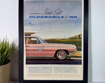 1962 Oldsmobile Ninety-Eight Ad Framed • Vintage Car Advertisement • Mid Century Automotive Wall Art