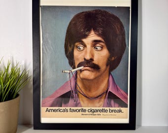 70s Hair + Cigarette Breaks • Vintage Benaon & Hedges Magazine Advertisement • Funny Retro Smoking Poster