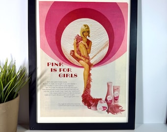 Pink is for Girls • Vintage Lustre-Creme Shampoo Ad • 1960s Mod Beauty Fever Dream • Hair Salon Wall Art