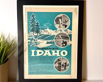 1960s Idaho Tourism Ad • Vintage Travel Magazine Print • Outdoors + Camping Advertisement •