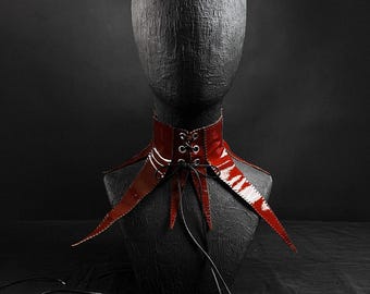 Handmade Patent Leather Choker Collar, Brick Red, Adjustable Neck Size