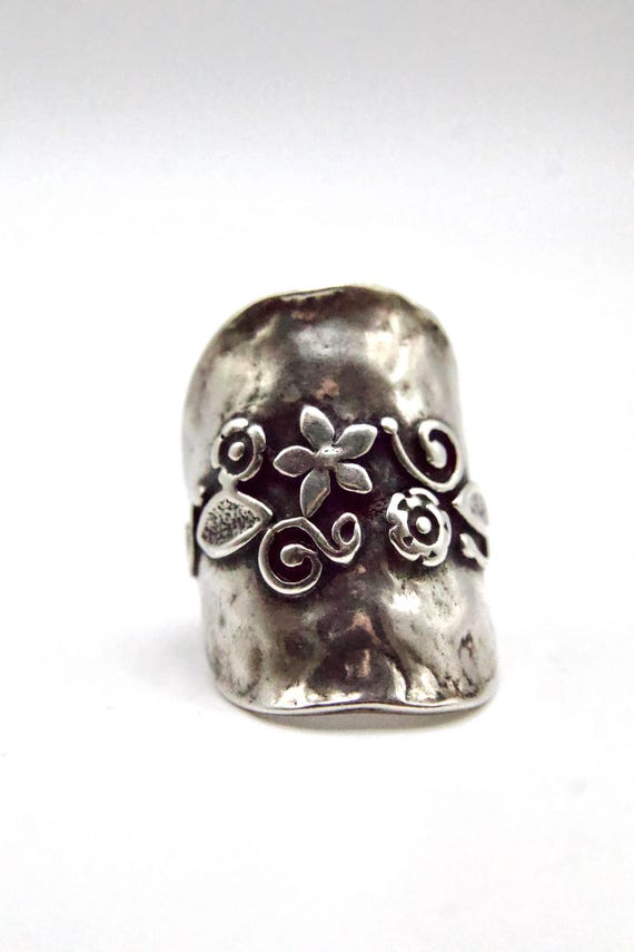Sterling Silver Floral Scroll Statement Ring – Ha… - image 1
