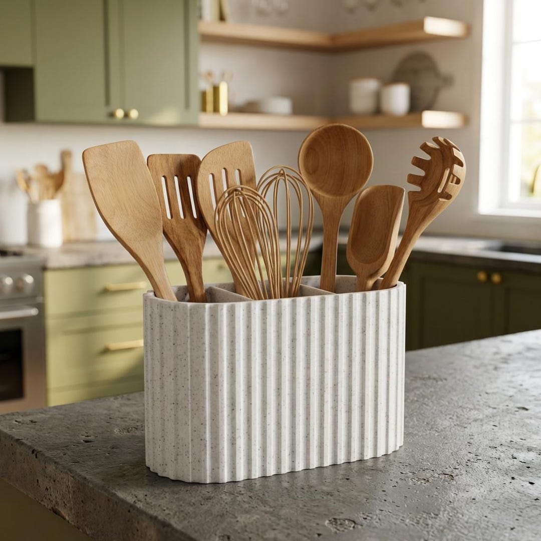 Modern Utensil Holder, Ribbed Countertop Utensil Organizer, Minimalist ...