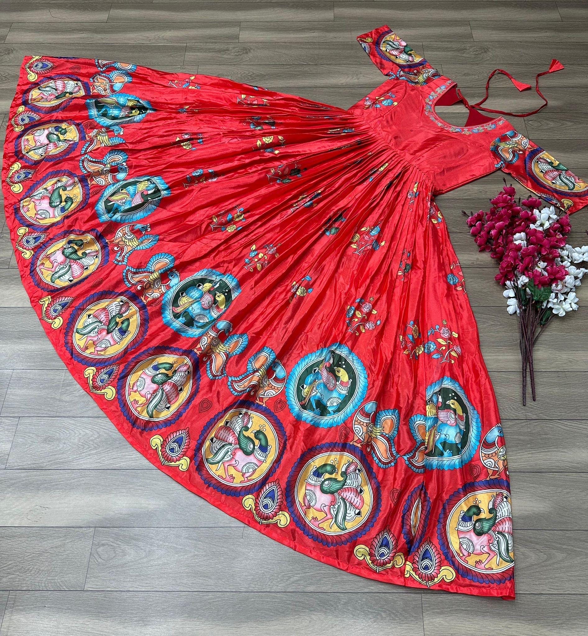 white christmas dresses Kalamkari print dress material at whole sale price – DressesForWomen.IN main image 1