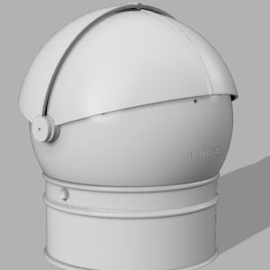 May include: A matte white observatory dome structure featuring a hemispherical top with a sliding shutter mechanism and a cylindrical base. The side of the dome is embossed with the text NANO DOME in capital letters, indicating its specific model.