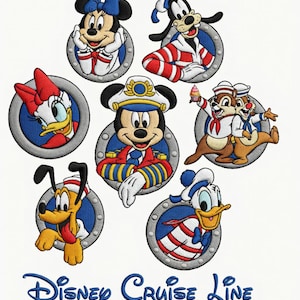 Disney Cruise Line Embroidery Patterns High Resolution Mickey Minnie Goofy Donald Porthole Digital Files Vacation Shirt Embroidery Design