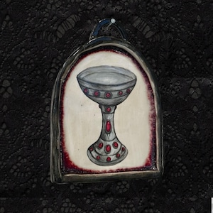 Ceramic Ace of Cups Wall Hanging, Handmade Victorian Tarot Wall Art